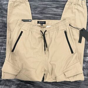 Men’s Beige Cargo Joggers with Black Accents Size S by WXYZ